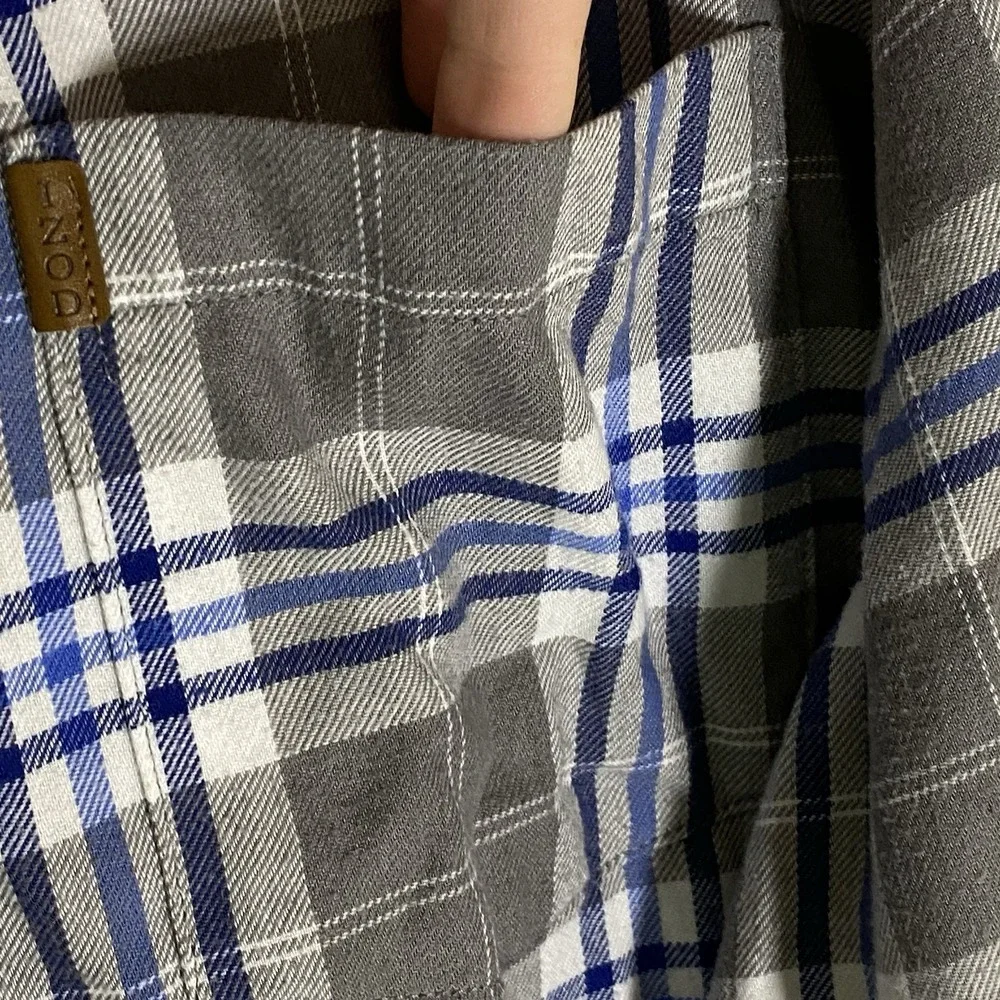 Izod Shirt Mens 2XL Gray Blue Plaid Button Down Casual Cotton Pocket Classic